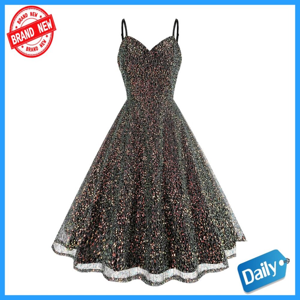 Glitter Sequin Dress Spaghetti Strap Sparkle Party Cocktail Formal Elegant
